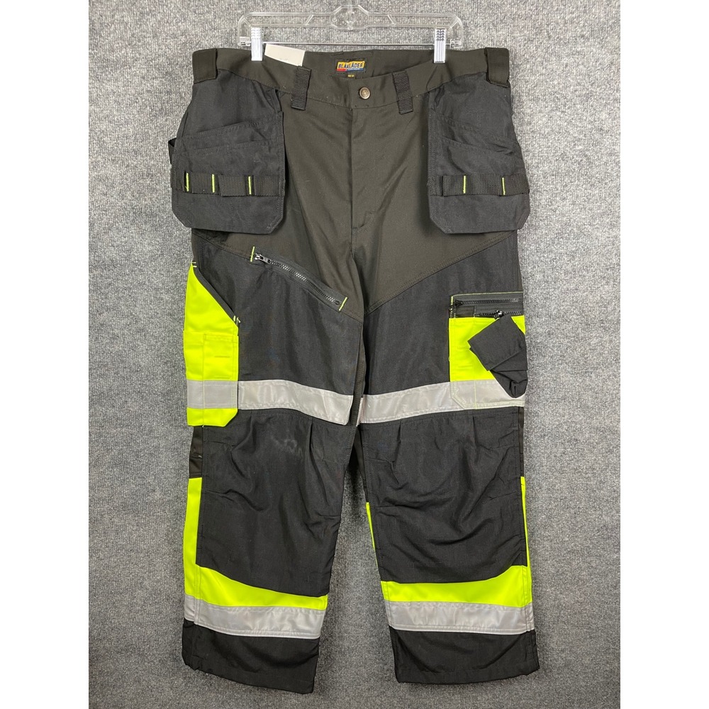 Blaklader Work Pants Mens 40x30 Black Yellow New Hi-Vis 1608 Holster Pocket - Picture 6 of 15